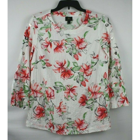 JM Collection Women's Blouse Shirt Top Plus Size 0X Color Ivory Floral - Picture 1 of 4